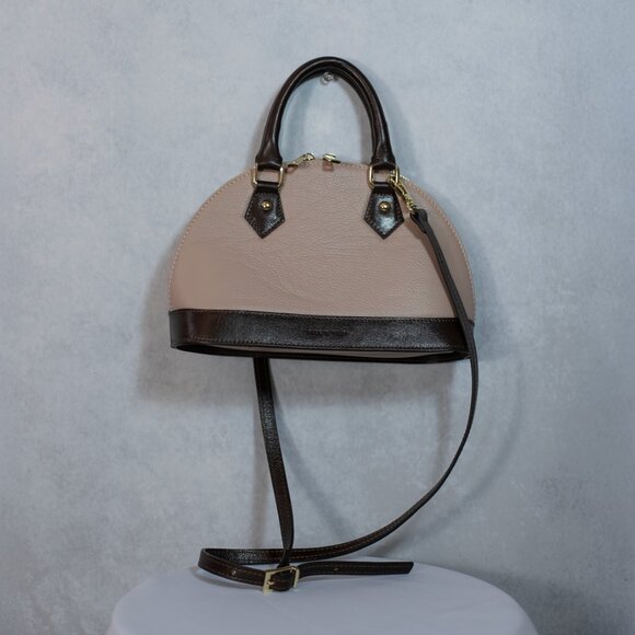 Divina Firenze Leather Convertible Dome Crossbody Bag Made in Italy Beige Brown - Picture 6 of 10